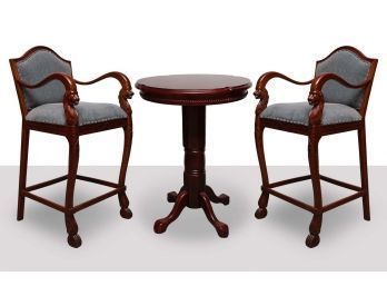 Pair Of Griffin Head Clawfoot Bar Chairs With Bowery Hill Dark Cherry Round Pub Table