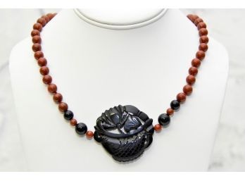 Black Onyx Fish Pendant Vintage Chunky Necklace