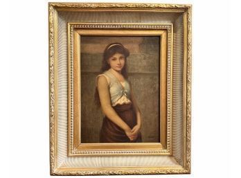 Portrait Of A Girl - Ornate Frame Print On Canvas Signed By Armando