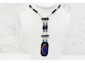 Black Onyx And Glass Bead Pendant Necklace