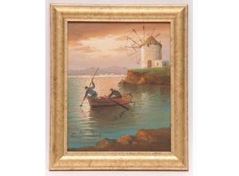 Signed Windmill Framed Painting