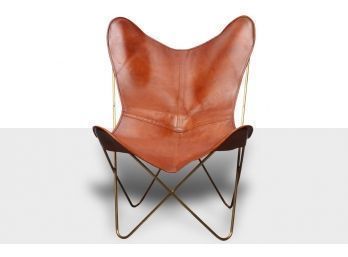 Brown Leather Butterfly Chair With Iron Frame