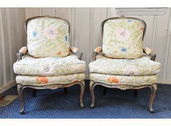 Pair Of Custom Quilted Chintz Fabric Side Chairs