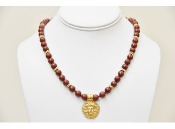 Cherry Bead Faceted Medusa Pendant Necklace