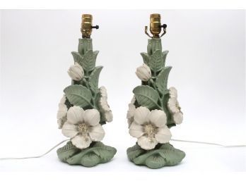 Pair Of Vintage Chalkware Chapman Floral Table Lamps