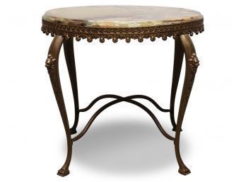 Antique Onyx & Bronze Round Clawfoot Side Table