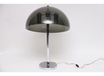 Mid-Century Modern Smoked Lucite And Chrome Mushroom Desk Lamp