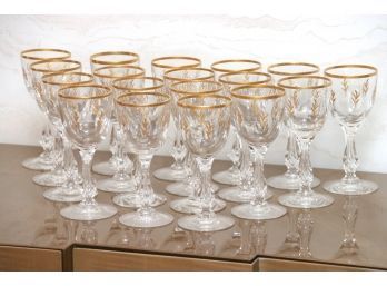 Tiffin-Franciscan 'Chalet' Gold Inlay Crystal Cordial Glasses Set Of 18