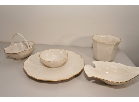 4 Piece Lenox China Set Including Serving Dish, Candy Dishes, And Vase