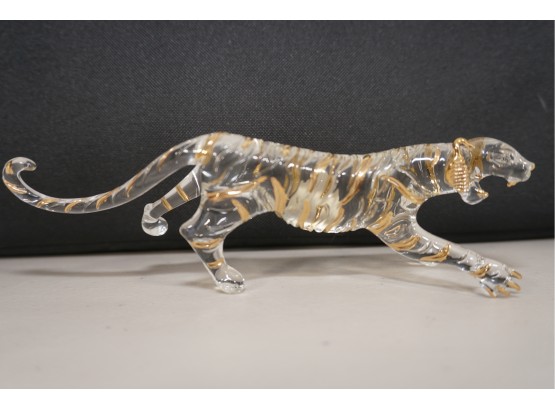 Lorina's Glass Shop Tiger Figurine With 22kt Gold Inlay