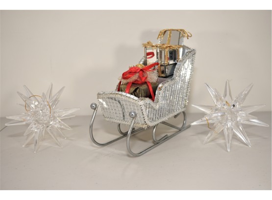 Vintage Santa's Sleigh Music Box With Starburst Ornaments