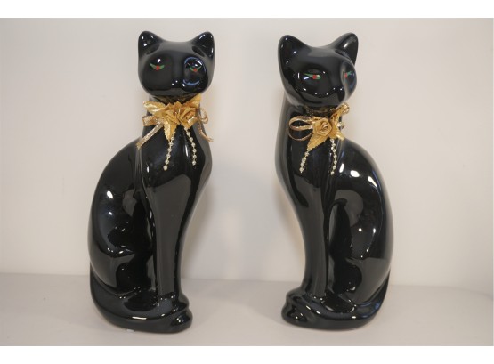 Pair Of Porcelain Black Cat Figurines