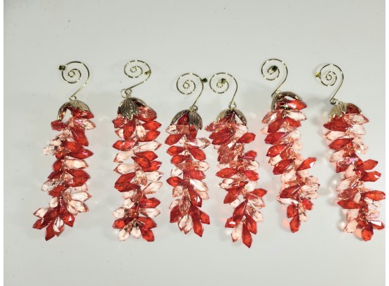 Group 6 Of Beautiful Red And White Plastic Drop Crystal Decorations
