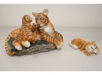 Pair Of Red Tiger Figurines Including 'mom And Cub'