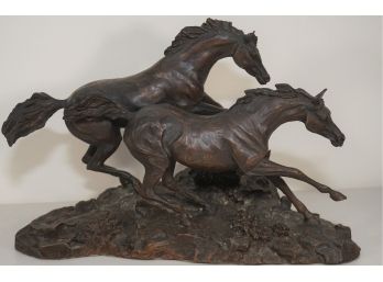 'morning On The Montana Plains' By Lanford Monroe Ceramic Horse Statue