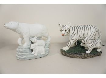 Pair Of Figurines Including 'white Tigers' And 'polar Bear'