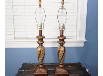 Pair Of Gorgeous Metal Floral Pattern Lamps