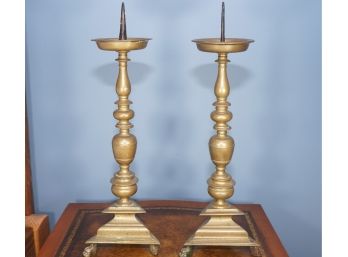 Pair Of Vintage Church Brass Candle Stick Holders With Claw Foot