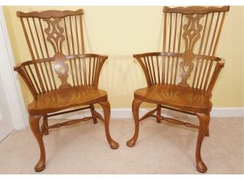 Pair Of Vintage Thomasville Fisher Park Wood Arm Chairs