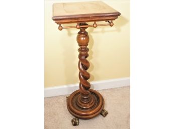 Antique Wood Candle Stick Pedestal With Claw Foot
