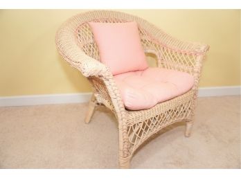 Vintage Wicker Chair With Pink Cushions