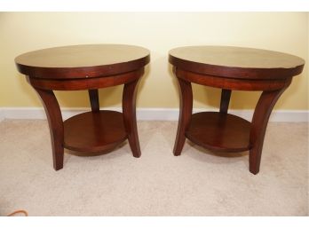 Pair Of Wood Round Top Night Tables