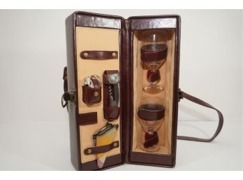 Vintage Bar Accessories In Leather Travel Case