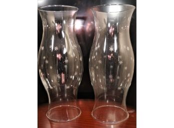 Pair Of Medium Sized Hurricane Lamps Shades With Snowflake Pattern