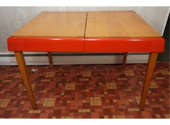 Kitchen Table With Red Lacquer Band And Pine Top