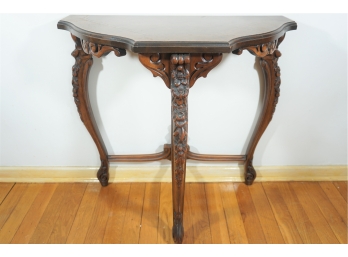 A Banded Mahogany Carved Demilune Entry Table