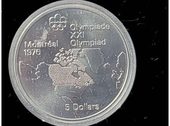 1973 Queen Elizabeth $5 Montreal Olympic Coin- Map