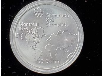 1973 Queen Elizabeth $10 Montreal Olympic Coin- World Map