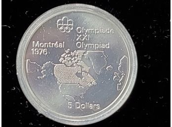 1973 Queen Elizabeth $5 Montreal Olympic Coin- World Map