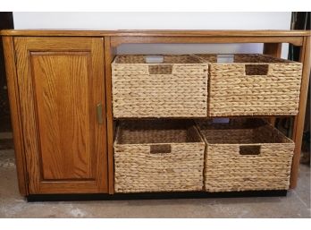 Glass Top Cubby With 4 Wicker Containers