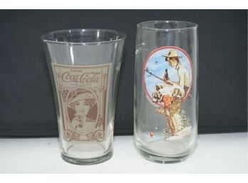 Pair Of Vintage Coca Cola Glasses Including Norman Rockwell Glass