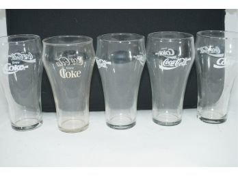 Set Of 5 Coca Cola Glasses With White Lettering