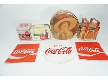 Group Of Vintage Coca Cola Tins And Patches