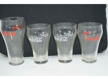Set Of 4 Coca Cola Glasses Red Lettering And White Lettering
