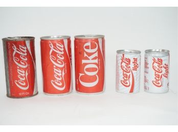 Vintage Set Of 5 Coca Cola Cans