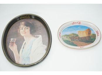 Vintage Pair Of Coca Cola Trays Including 'covered Wagon'