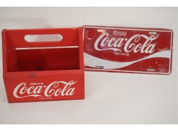 Vintage Coca Cola Bottle Crate And License Plate