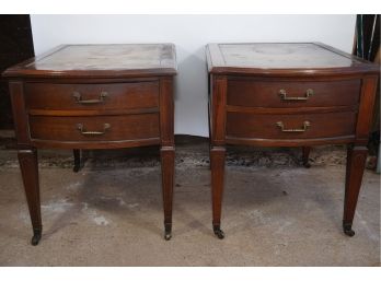 A Matching Pair Of Leather Top Mahogany Night Stands By  Bullards