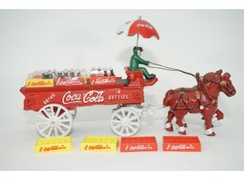 Vintage Coca Cola Metal Horse Drawn Carriage Figurine