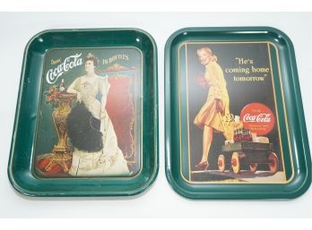 Vintage Pair Of Coca Cola Trays Including 'he's Coming Home Tomorrow'