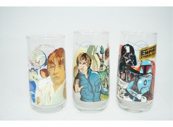 Trio Of Vintage Star Wars Coca Cola Glasses Including Luke Skywalker