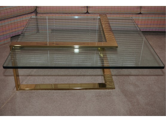A Mid Century Modern Brass Base Coffee Table In The Style Of Milo Baughman