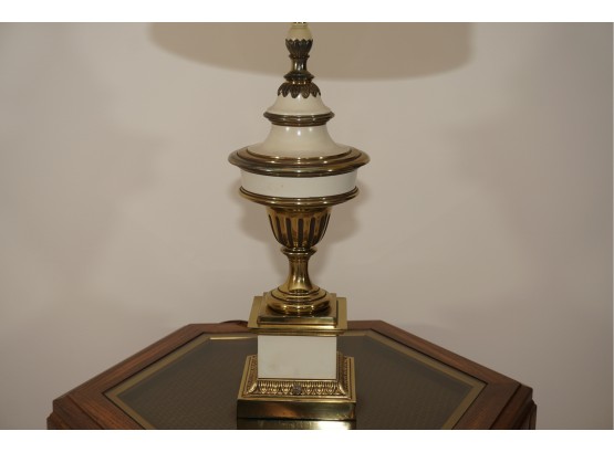 A Stiffel Porcelain And Brass Table Lamp With Silk Shade