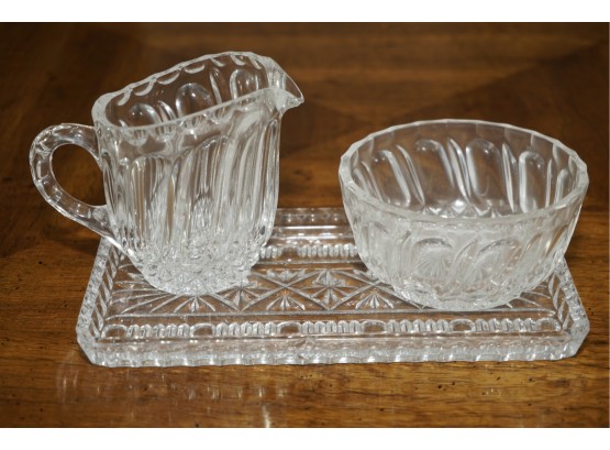 Small Crystal Bowl And Pitcher With Small Tray
