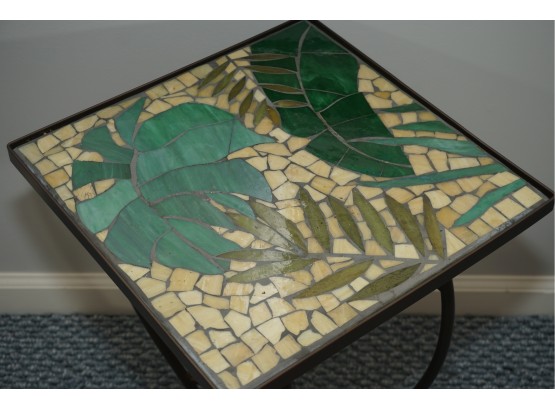 Mosaic Top Side Table With Wrought Iron Base