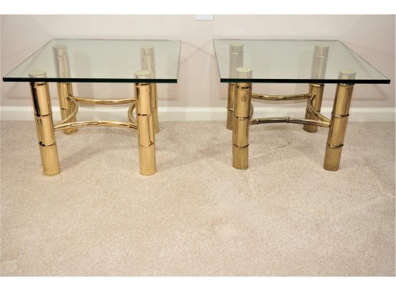Matching Pair Of Faux Bamboo Brass Leg Coffee Tables